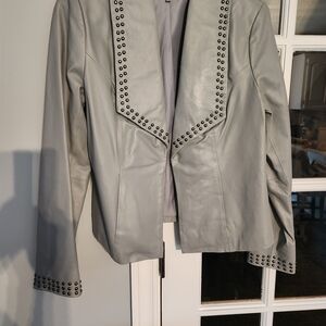 Studded Leather Gray Women's Jacket